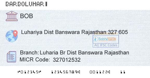 Bank Of Baroda Luharia Br Dist Banswara RajasthanBranch 