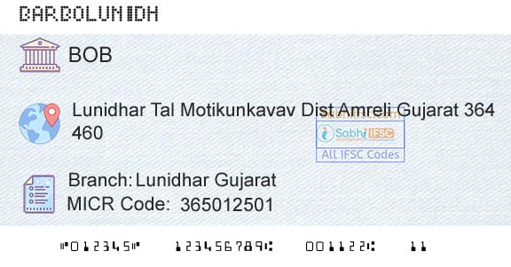 Bank Of Baroda Lunidhar GujaratBranch 