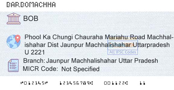 Bank Of Baroda Jaunpur Machhalishahar Uttar PradeshBranch 