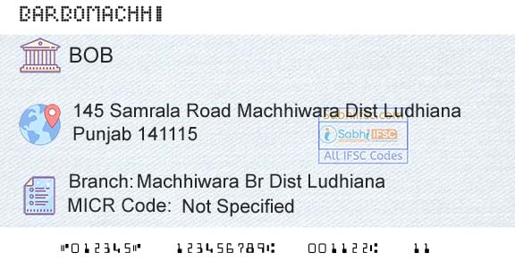 Bank Of Baroda Machhiwara Br Dist LudhianaBranch 