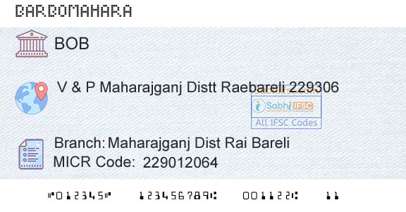 Bank Of Baroda Maharajganj Dist Rai BareliBranch 
