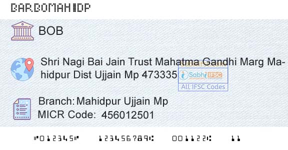 Bank Of Baroda Mahidpur Ujjain MpBranch 