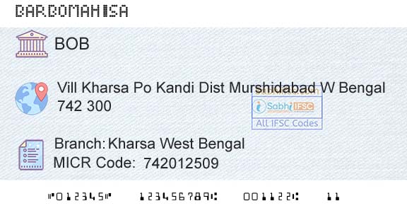 Bank Of Baroda Kharsa West BengalBranch 
