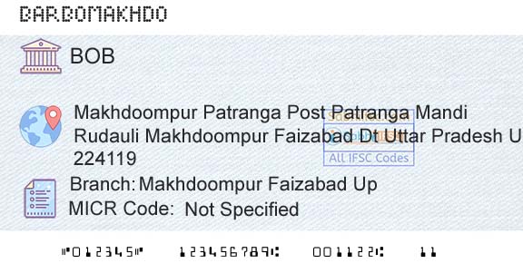 Bank Of Baroda Makhdoompur Faizabad UpBranch 