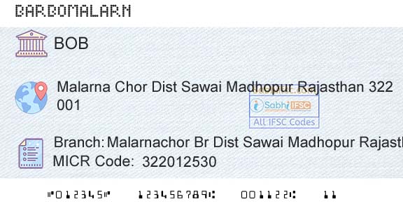 Bank Of Baroda Malarnachor Br Dist Sawai Madhopur RajasthanBranch 