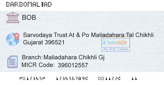 Bank Of Baroda Maliadahara Chikhli GjBranch 