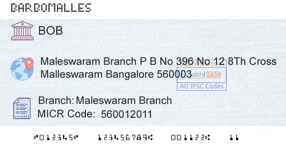 Bank Of Baroda Maleswaram BranchBranch 