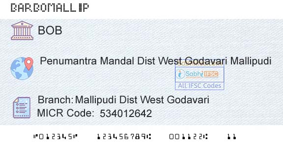 Bank Of Baroda Mallipudi Dist West GodavariBranch 