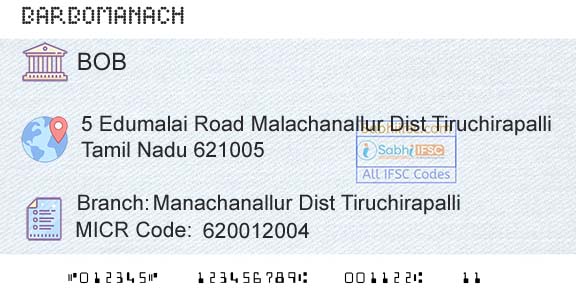 Bank Of Baroda Manachanallur Dist TiruchirapalliBranch 