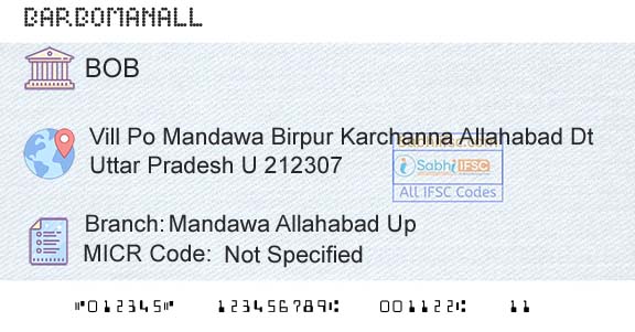 Bank Of Baroda Mandawa Allahabad UpBranch 