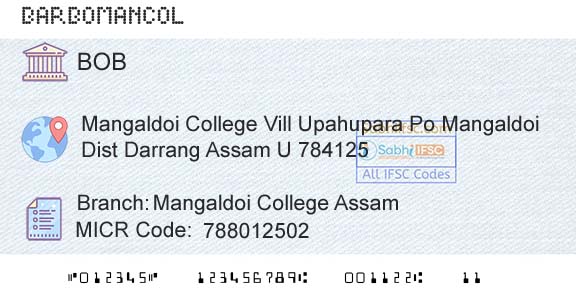 Bank Of Baroda Mangaldoi College AssamBranch 