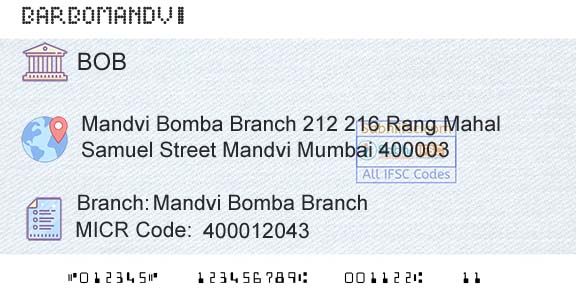 Bank Of Baroda Mandvi Bomba BranchBranch 