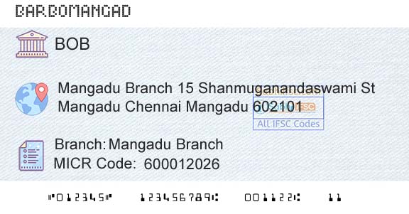 Bank Of Baroda Mangadu BranchBranch 