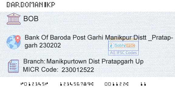 Bank Of Baroda Manikpurtown Dist Pratapgarh UpBranch 