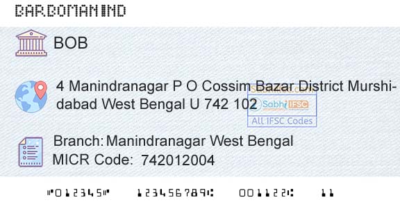 Bank Of Baroda Manindranagar West BengalBranch 