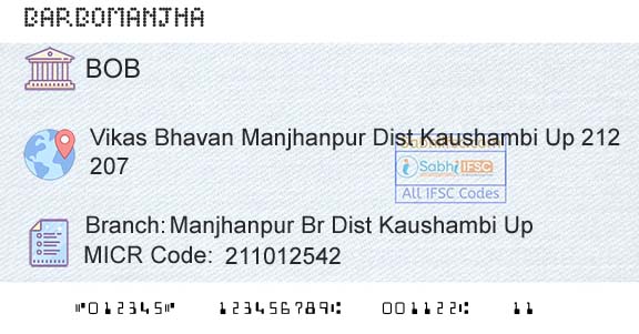 Bank Of Baroda Manjhanpur Br Dist Kaushambi UpBranch 