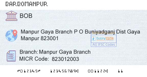 Bank Of Baroda Manpur Gaya BranchBranch 