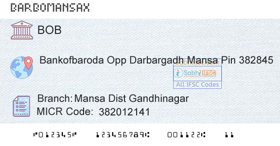 Bank Of Baroda Mansa Dist GandhinagarBranch 