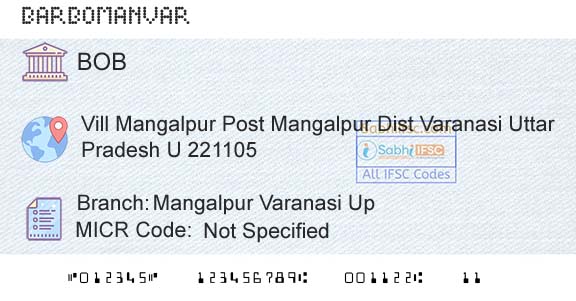 Bank Of Baroda Mangalpur Varanasi UpBranch 