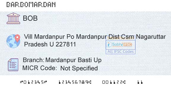 Bank Of Baroda Mardanpur Basti UpBranch 