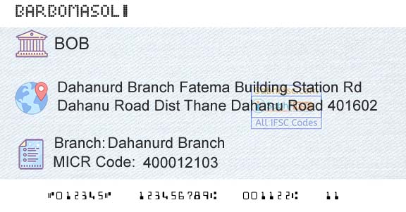 Bank Of Baroda Dahanurd BranchBranch 