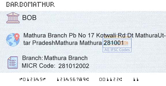 Bank Of Baroda Mathura BranchBranch 