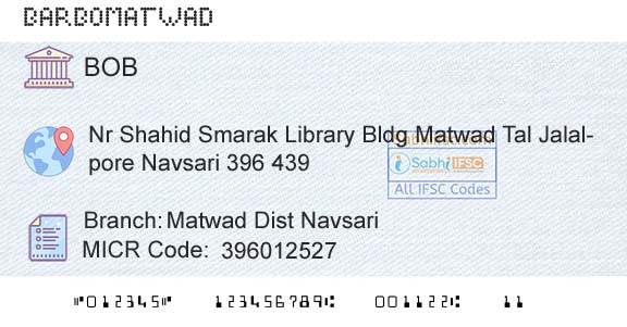 Bank Of Baroda Matwad Dist NavsariBranch 