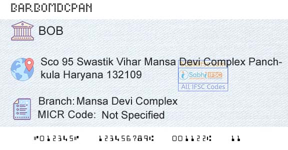 Bank Of Baroda Mansa Devi ComplexBranch 