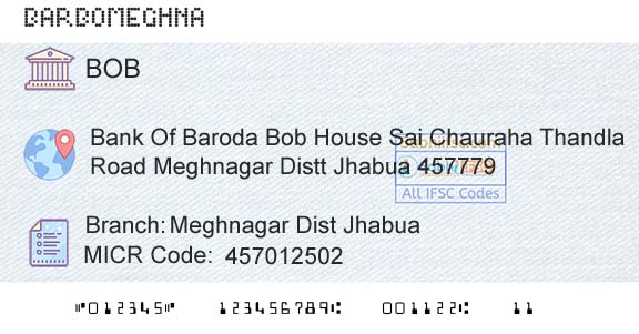 Bank Of Baroda Meghnagar Dist JhabuaBranch 