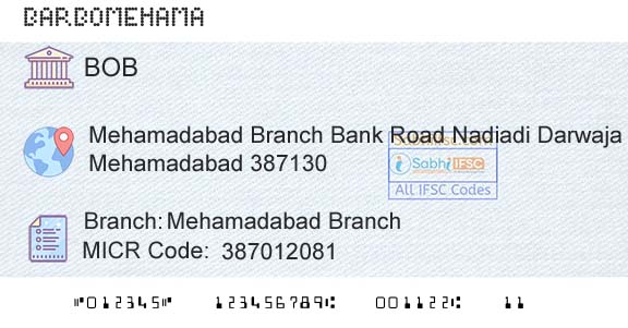 Bank Of Baroda Mehamadabad BranchBranch 