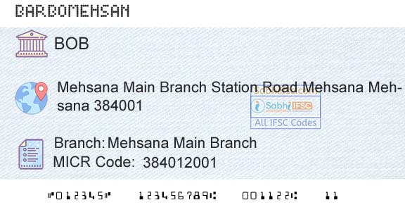 Bank Of Baroda Mehsana Main BranchBranch 