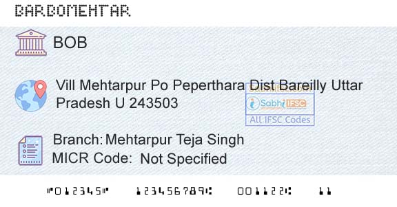 Bank Of Baroda Mehtarpur Teja SinghBranch 
