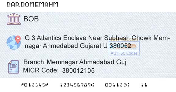 Bank Of Baroda Memnagar Ahmadabad GujBranch 