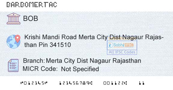 Bank Of Baroda Merta City Dist Nagaur RajasthanBranch 