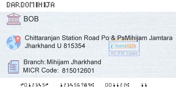 Bank Of Baroda Mihijam JharkhandBranch 