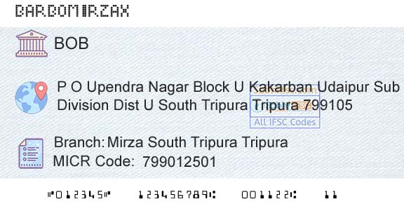 Bank Of Baroda Mirza South Tripura TripuraBranch 