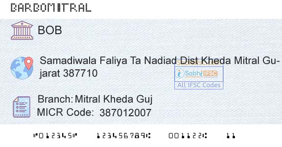 Bank Of Baroda Mitral Kheda GujBranch