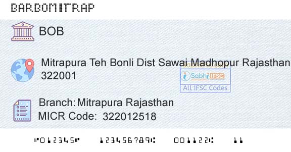 Bank Of Baroda Mitrapura RajasthanBranch 