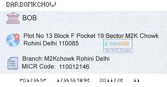 Bank Of Baroda M2kchowk Rohini DelhiBranch 