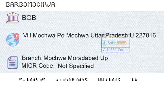 Bank Of Baroda Mochwa Moradabad UpBranch 