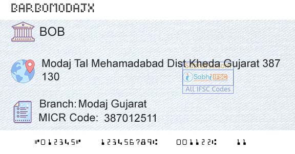 Bank Of Baroda Modaj GujaratBranch 