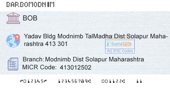 Bank Of Baroda Modnimb Dist Solapur MaharashtraBranch 
