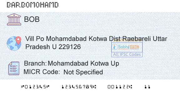 Bank Of Baroda Mohamdabad Kotwa UpBranch 