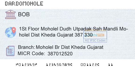 Bank Of Baroda Moholel Br Dist Kheda GujaratBranch 