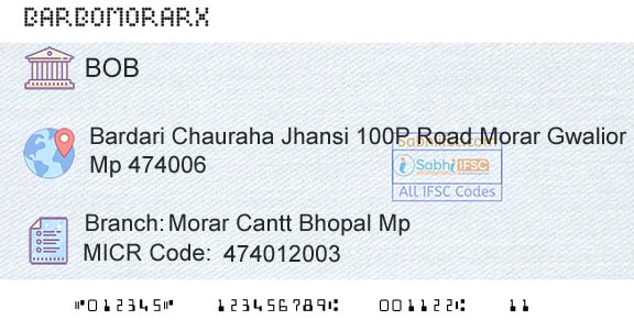 Bank Of Baroda Morar Cantt Bhopal MpBranch 