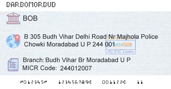 Bank Of Baroda Budh Vihar Br Moradabad U P Branch 
