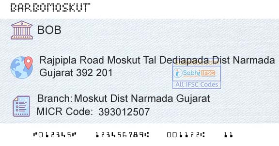 Bank Of Baroda Moskut Dist Narmada GujaratBranch 