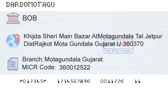 Bank Of Baroda Motagundala GujaratBranch 