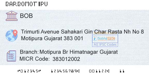 Bank Of Baroda Motipura Br Himatnagar GujaratBranch 