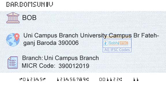 Bank Of Baroda Uni Campus BranchBranch 